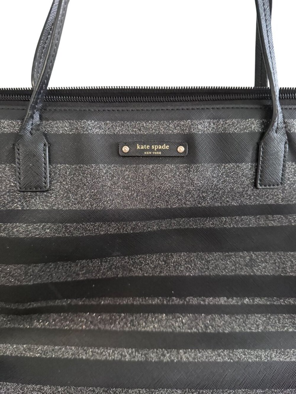 KATE SPADE Black Silver Saffiano Leather Glitter Tote Bag - Picture 2 of 13